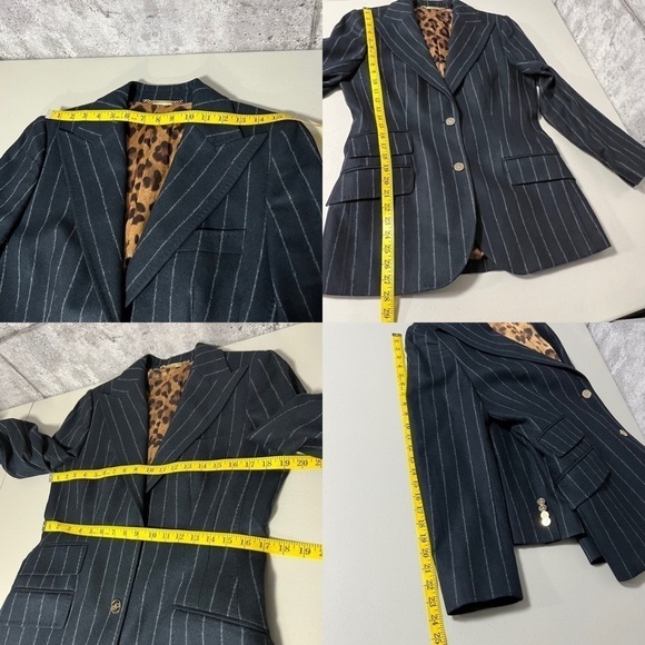 DOLCE & Gabbana Virgin Wool Pinstripe Blazer in Navy Blue w/Leopard Print Lining - Picture 14 of 15